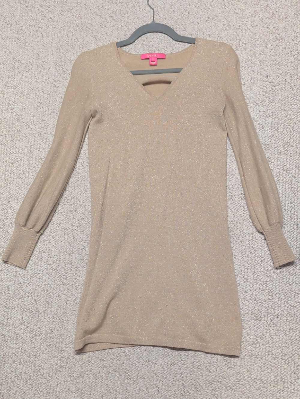 Lilly Pulitzer Sparkle Tan V-Neck Sweater Dress